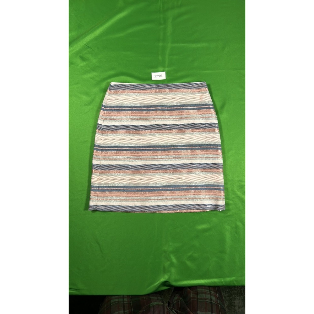 LOFT Multi-Color Metallic Striped Mini Skirt Size 2 Dusty Rose Blue Ivory